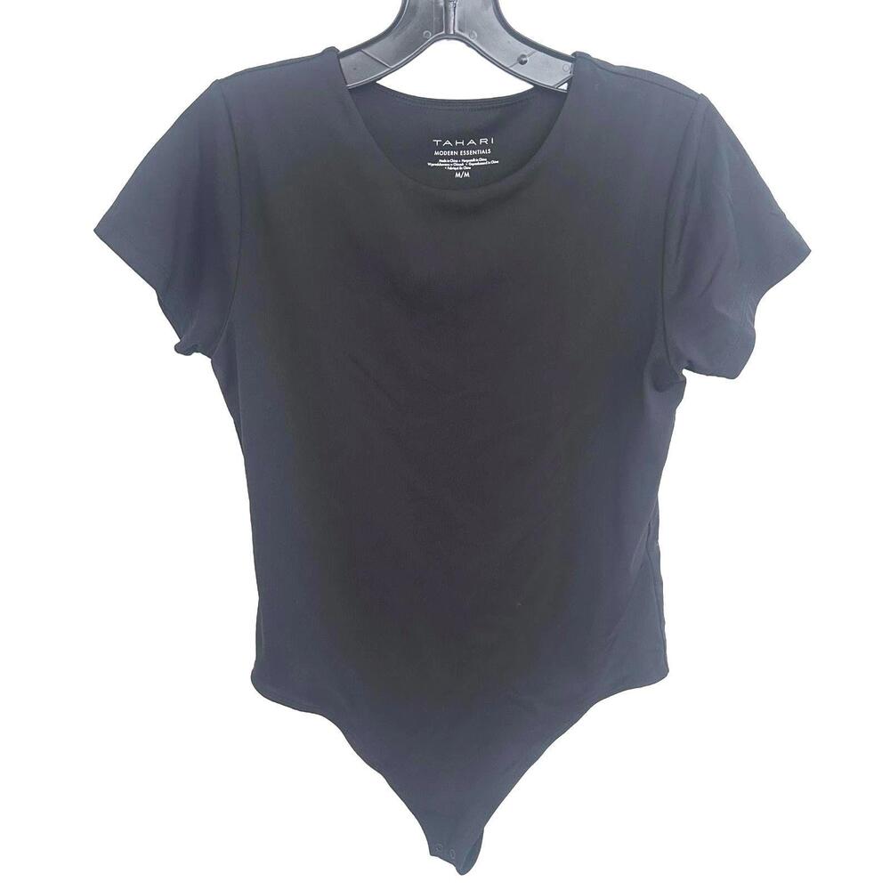 Tahari Modern Essentials Black Short Sleeve Round Neckline Bodysuit - Medium